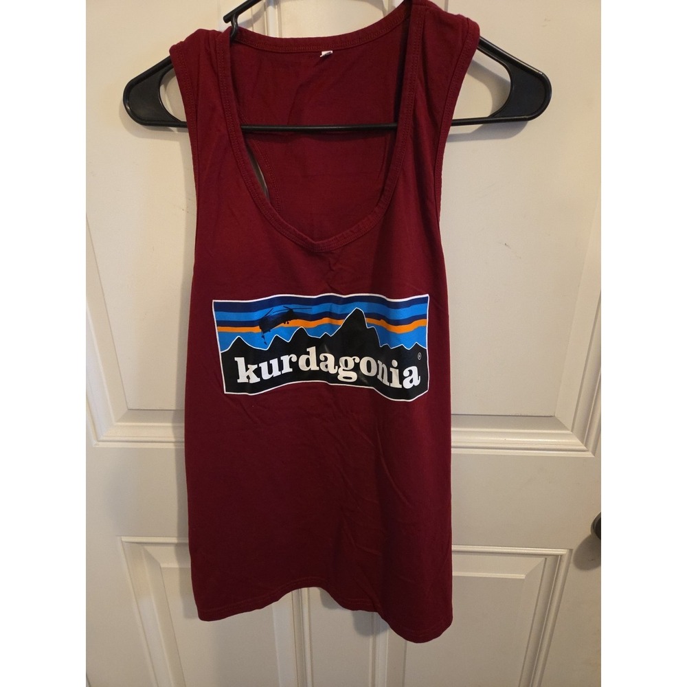 Kurdagonia/Patagonia With Kurdistan Flag Burgundy Tank Top Front Logo Size L